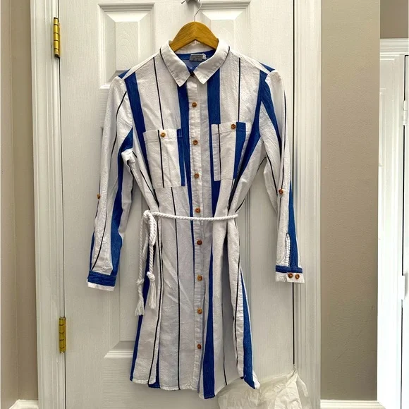 I.M.A Dresses | Greek Island Shirt-Dress With White Corded Belt - Small | Color: Blue/White | Size: S | Angelavli's Closet I.M.A Dresses | Greek Island Shirt-Dress With White Corded Belt - Small | Color: Blue/White | Size: S | Angelavli's Closet